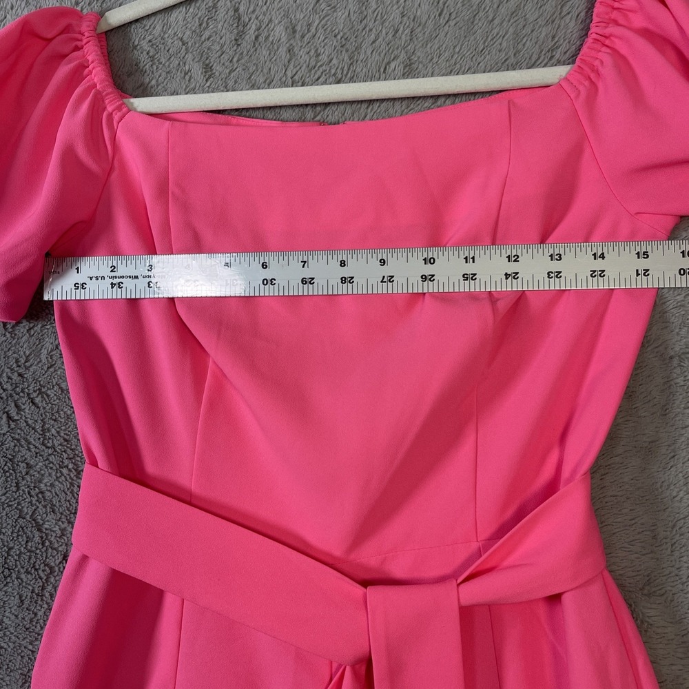 Lilly Pulitzer Sz‎ 4 Pink Off-The-Shoulder Puff Sleeve Wide Leg Jumpsuit - Picture 4 of 11